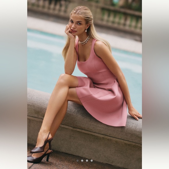 Maeve Anthropologie Pink Scuba Fairy Fit & Flare Mini Dress Barbiecore Basque - Picture 4 of 10